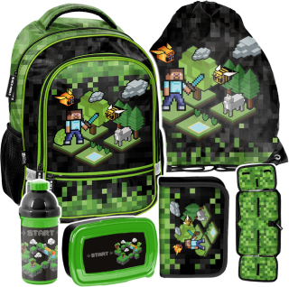Minecraft viackomorový školský batoh Paso čierny, Odtiene zelenej, Viacfarebný 19 l + 5 ďalších produktov